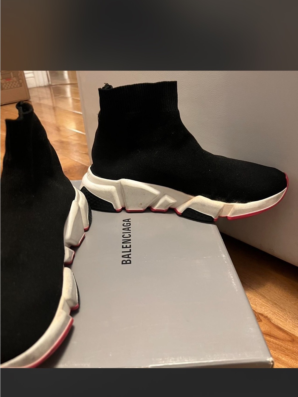 Balenciaga Black Sock-Style Sneakers with White Sole and Pink Accents - Picture 3 of 7